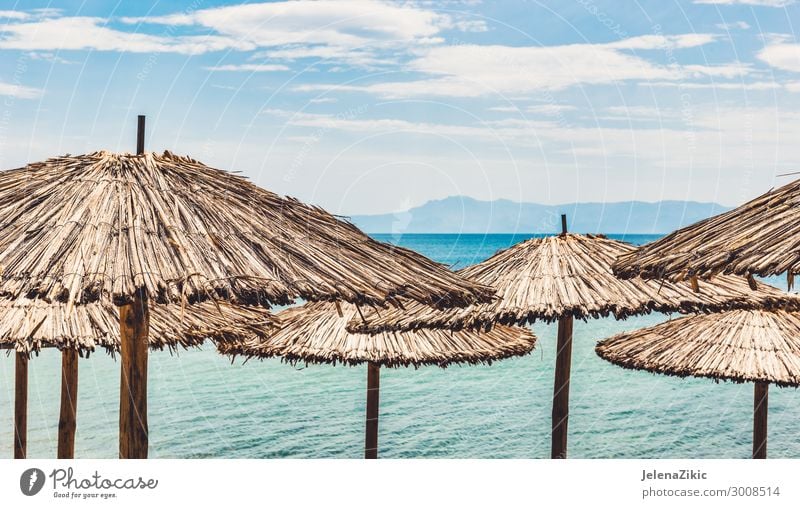 Straw umbrellas on tropical beach Exotic Beautiful Relaxation Leisure and hobbies Vacation & Travel Tourism Summer Summer vacation Sun Sunbathing Beach Ocean