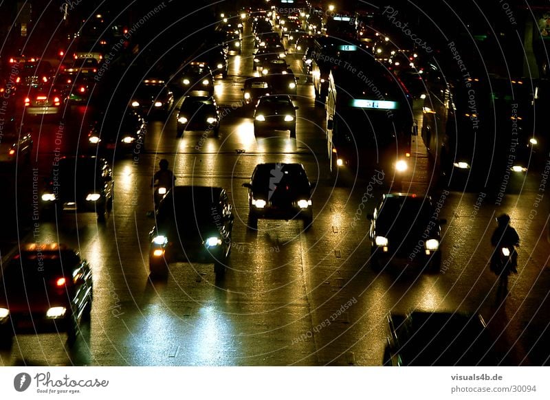 Bangkok Nights Dark Light Transport Traffic jam Asia Thailand Yellow Green Motorcycle Stress Panic Commuter Fine particles Highway Floodlight Car Street smock