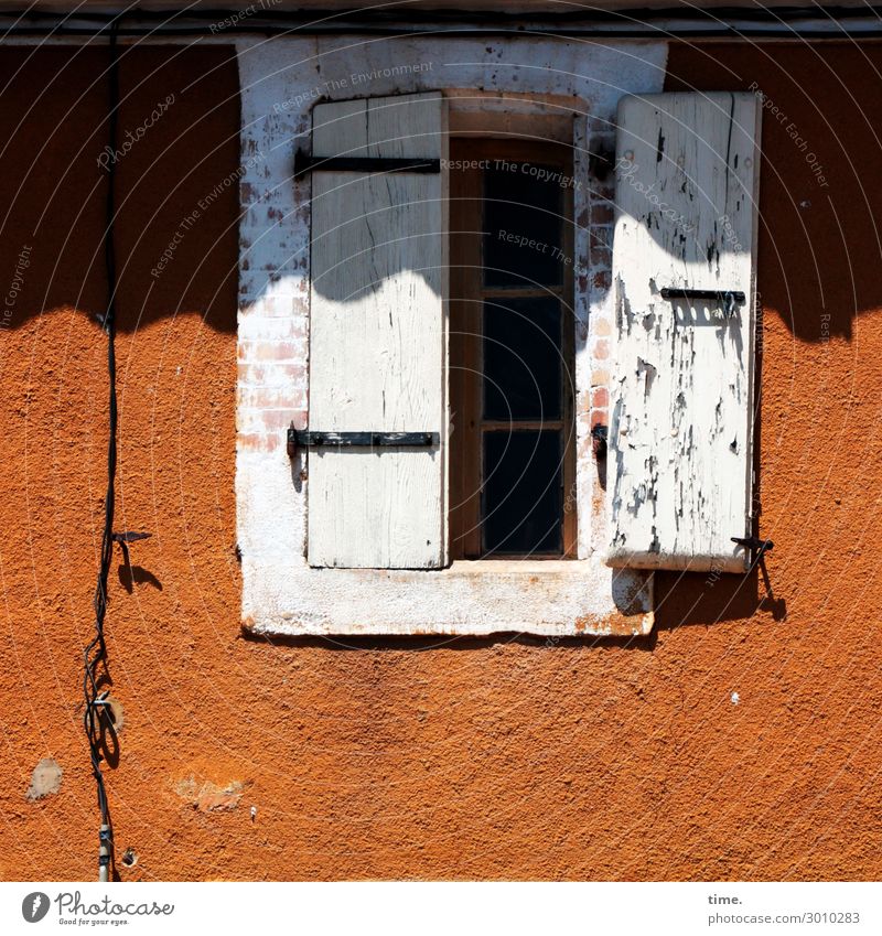 French backyard with shutters and power cable in late summer House (Residential Structure) Wall (building) Window Side by side Neighbours Wall (barrier) Plaster