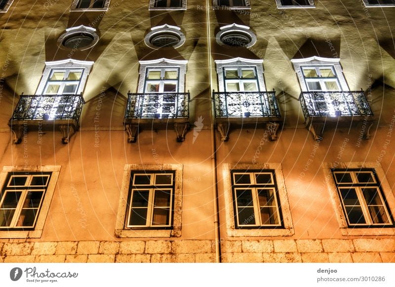 Window facade House (Residential Structure) Facade Illuminate Lighting Colour photo Exterior shot Evening Night Shadow Contrast Light (Natural Phenomenon)