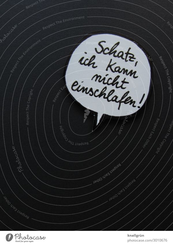 Honey, I can't fall asleep! Speech bubble Characters Signs and labeling Communicate Together Feminine Black White Emotions Fatigue Expectation sleepless Alert