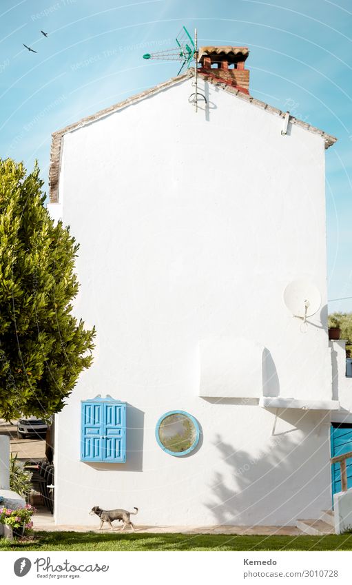 White facade of a beautiful rustic house in the countryside. Lifestyle Beautiful Wellness Harmonious Relaxation Calm Vacation & Travel Tourism Trip Freedom