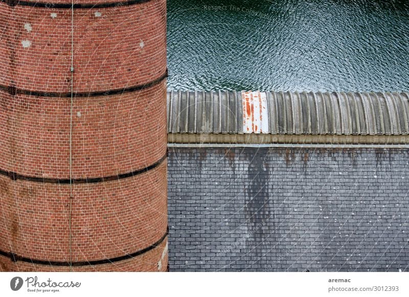 Factory with chimney Brest France Europe Town Industrial plant Manmade structures Building Architecture Fireside Roof Old Blue Gray Red Exterior shot Deserted