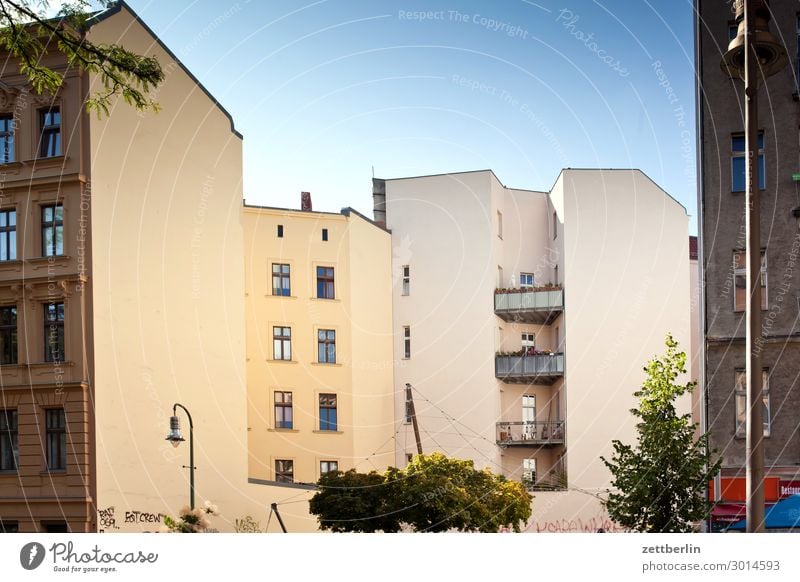 Berlin-Schöneberg Fire wall Facade Window House (Residential Structure) Sky Heaven Blue sky Behind Alley Backyard Courtyard Interior courtyard Downtown