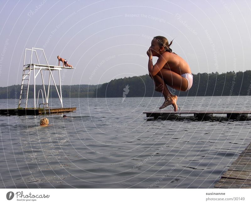 the jumper Girl Lake Summer's day Jump Woman water bomb Swimming & Bathing