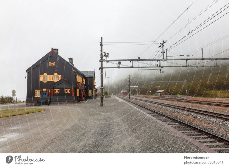 Railway station on Dovrefjell Vacation & Travel Tourism Far-off places Landscape Clouds Weather Bad weather Fog Rain Mountain Village