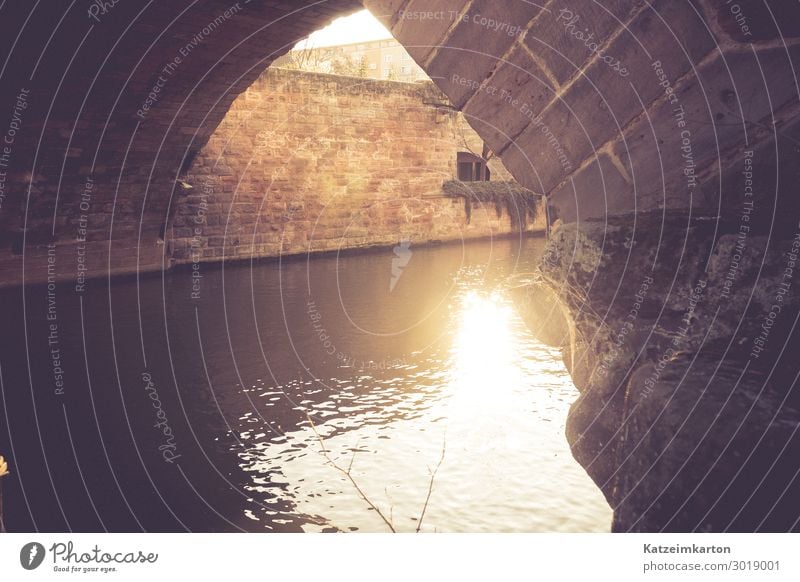 Evening sun under a bridge Architecture Water Sun Sunrise Sunset Sunlight Beautiful weather River Nuremberg Town Castle Bridge Manmade structures Building