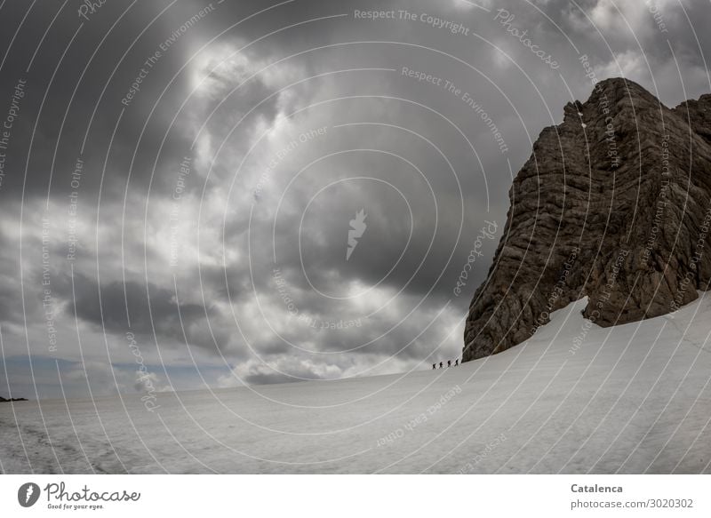 Airy| glacier hike in overcast weather Mountain Hiking Group Nature Landscape Sky Storm clouds Horizon Bad weather Snow Alps Glacier Movement Going Threat