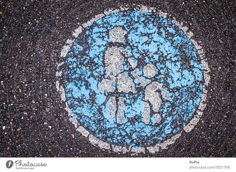 A bit worn on the sidewalk. Street off traffic guidance Road safety interlocking blocks Transport Town urban city views Pictogram symbol cycle path bicycle