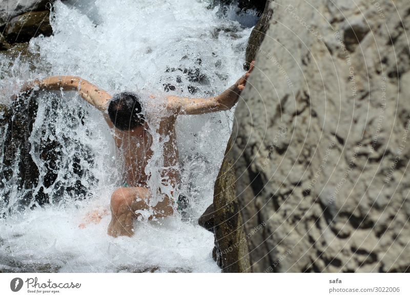 Shah Alborz Masculine Young man Youth (Young adults) Body Chest Arm Legs 1 Human being 30 - 45 years Adults Water Drops of water River Waterfall Stone Fluid