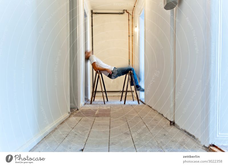 Short break Old building Period apartment Motion blur Hallway Wooden floor Floor covering Man Wall (barrier) Human being Room Interior design Redecorate