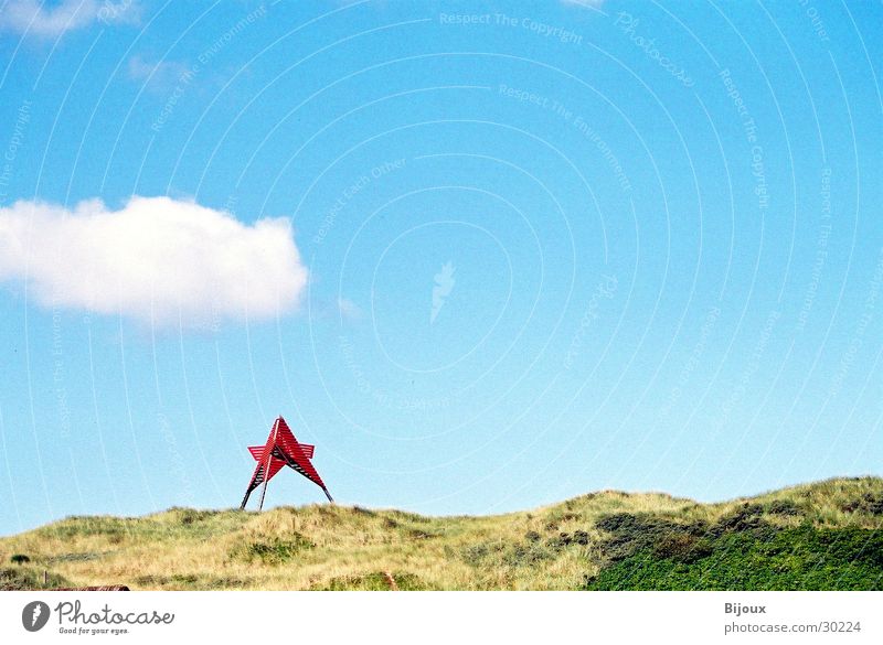 The red thing Red UFO Clouds Beacon Scandinavia Tower Denmark Beach dune strange future Blaze illuminated strand