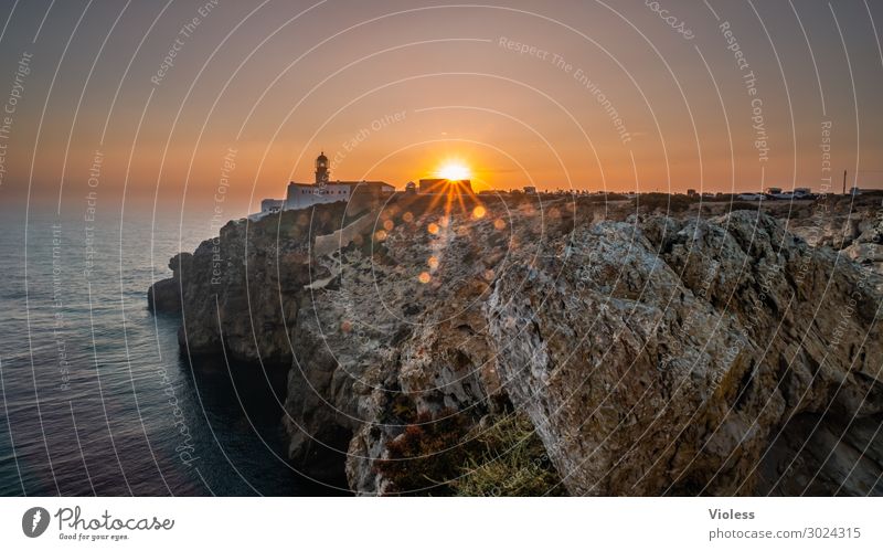 Sagres - End of Day Cap San Vincente Sunset Portugal Rock Rocky coastline Vacation & Travel Travel photography Sunbeam Algarve Lighthouse Lens flare Steep