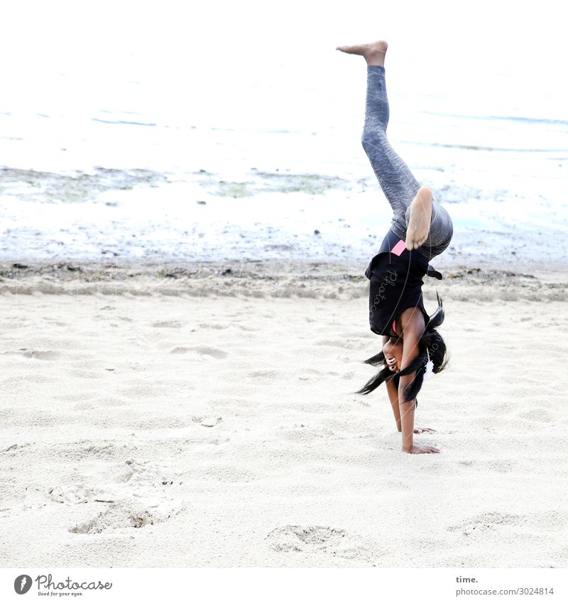 Gloria - Handstand on the sandy beach Sports Fitness Sports Training Feminine Girl 1 Human being Environment Sand Water Waves coast Beach Baltic Sea Movement