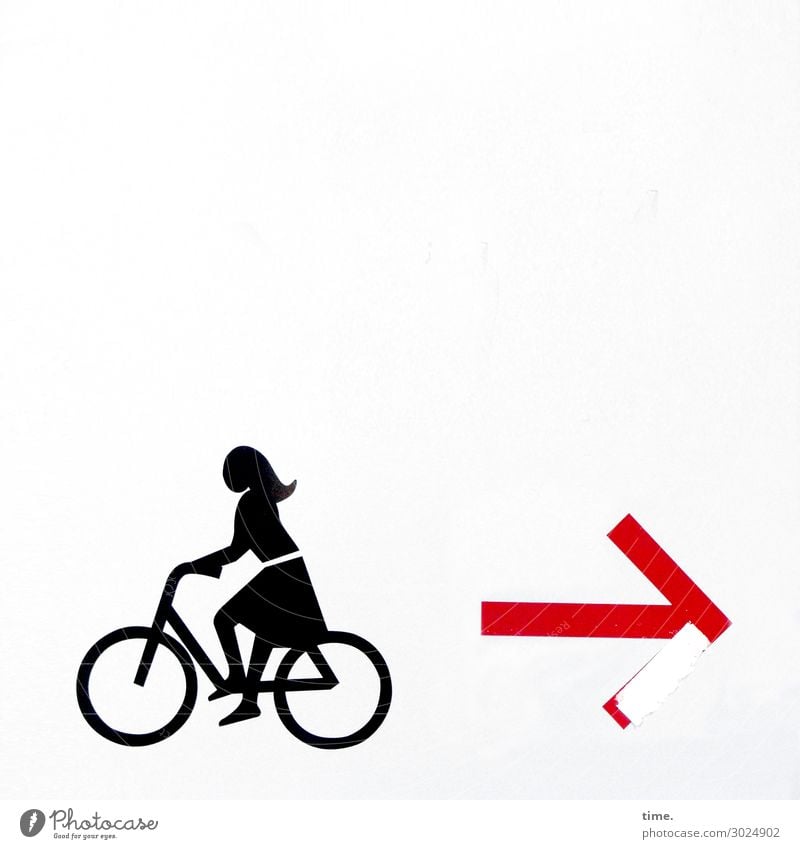 Autonomy & Decision | on the road again Feminine Woman Adults 1 Human being Wall (barrier) Wall (building) Cycling Dress Long-haired Stone Plastic Sign