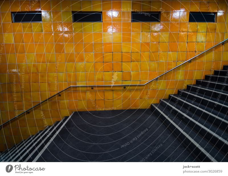 ruff & runta Wall (building) Stairs Underground Banister Tile Authentic Retro Orange Esthetic Nostalgia Symmetry Lanes & trails Landing Ventilation shaft Level