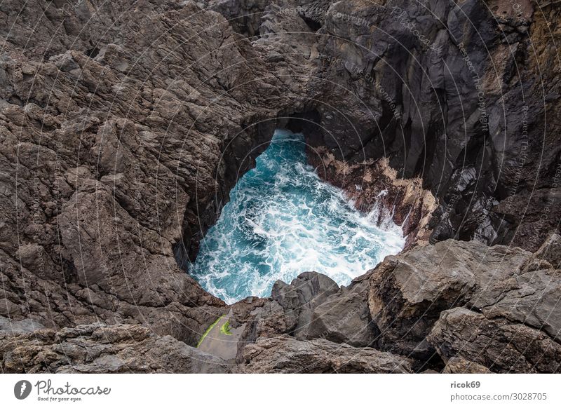 Rock in Porto Moniz on the island Madeira, Portugal Relaxation Vacation & Travel Tourism Ocean Island Waves Nature Landscape Water Coast Blue Idyll