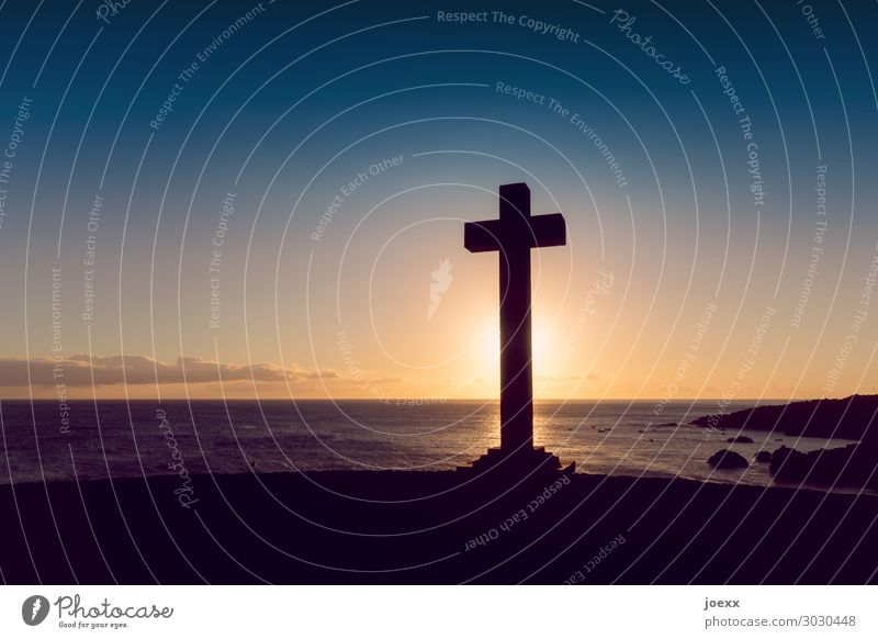 † Vacation & Travel Summer vacation Sun Landscape Sky Cloudless sky Horizon Sunrise Sunset Sunlight Beautiful weather Ocean Island La Palma Crucifix Blue Brown