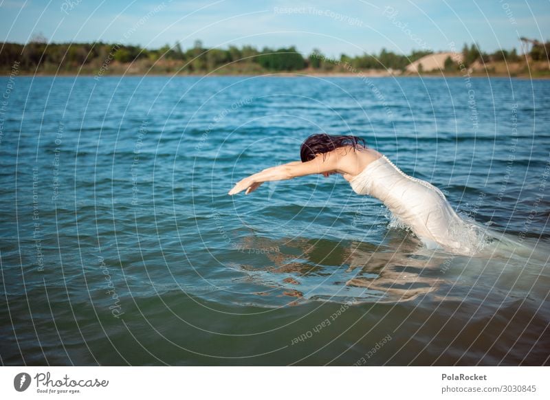 #A# going for a swim Human being Feminine 1 Art Esthetic Summer Summer vacation Summery Refreshment Lake Lakeside Woman Bride Wedding dress Bridal veil Dress