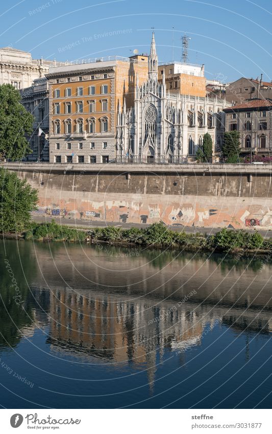 Chiesa 1 Beautiful weather Religion and faith Christianity Rome Church Reflection River Tiber Italy Gothic period Museo delle anime del Purgatorio Colour photo