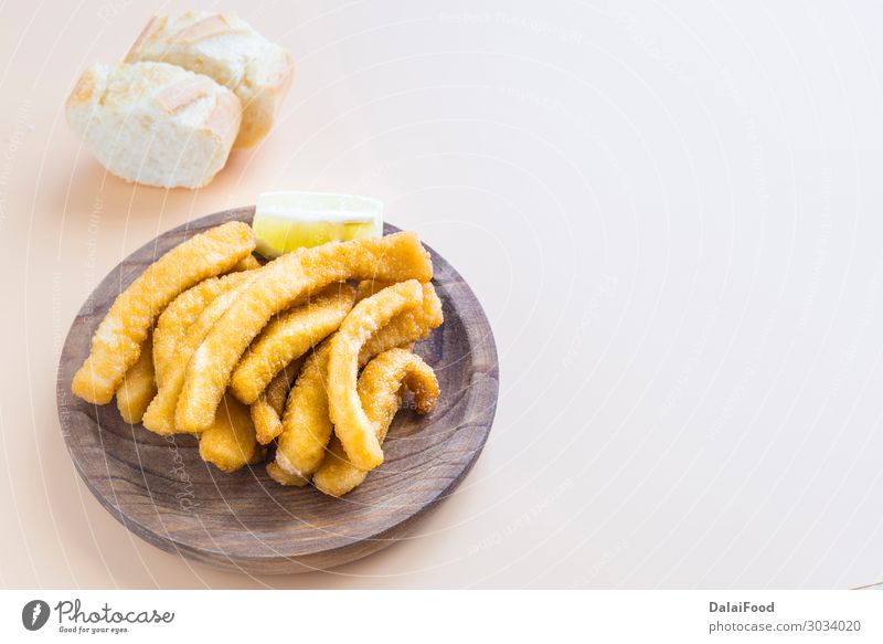 Cuttlefish breaded and fried (chocos, typical tapa in spain) Seafood Nutrition Lunch Dinner Plate Ocean Restaurant Group Animal Fresh Delicious New Brown Yellow