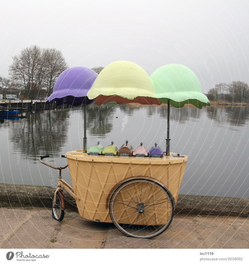 Ice cart, Kamminke Usedom ice car Blue Brown Yellow Gray Green Black Fishing village ice cream sale Nostalgia Bicycle Sunshade Multicoloured Funny Historic