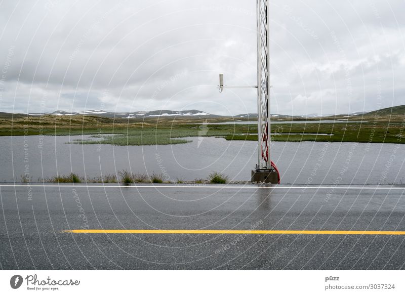 The yellow line Vacation & Travel Far-off places Freedom Environment Nature Landscape Water Sky Clouds Climate Bad weather Rain Snow Moss Mountain Lakeside