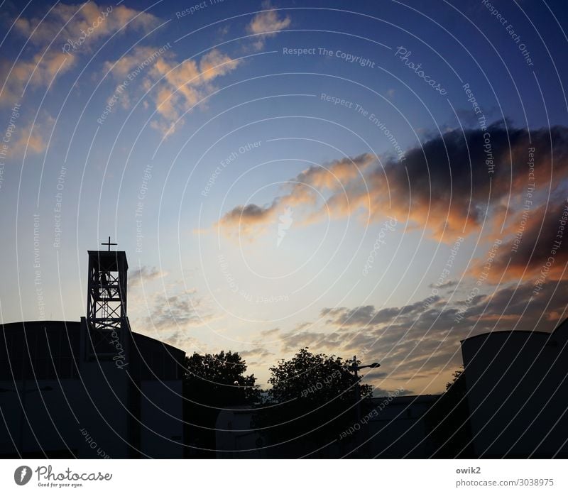 Behind the horizon it goes on Sky Clouds Tree Vienna Capital city Outskirts Skyline Church Church spire Christian cross Illuminate Dark Large Tall Modern