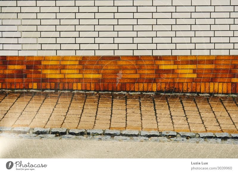 Golden Plaster Downtown Deserted Building Wall (barrier) Wall (building) Traffic infrastructure Pedestrian Old Brown White Subdued colour Exterior shot