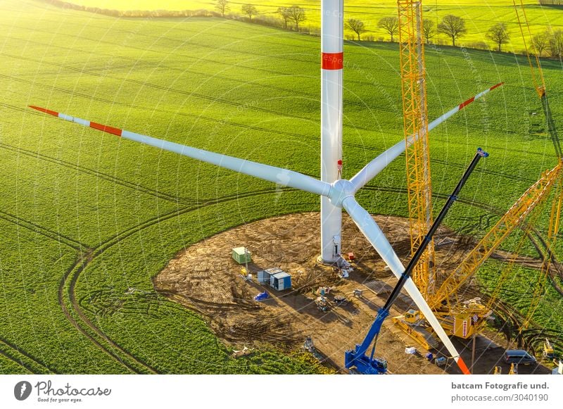 wind turbine star train wind turbine erection Technology Renewable energy Wind energy plant Nature Landscape Climate Climate change Field Sustainability