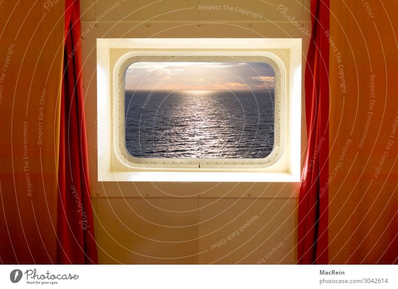 View through the cabin window Window outlook Lake Ocean Reflection in the water ocean Sunset Copy Space nobody gardienen