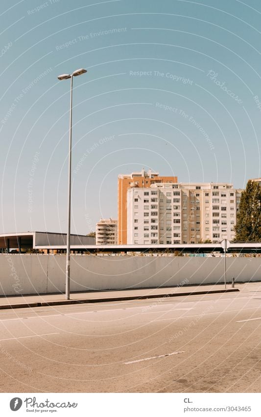 THE OTHER SIDE Sky Cloudless sky Beautiful weather Portugal Town Outskirts Deserted House (Residential Structure) High-rise Building Architecture Wall (barrier)