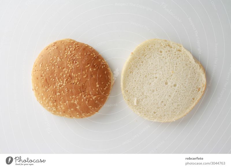 hamburger bun with sesame seeds Bread Roll Nutrition Eating Lunch Dinner Diet Fast food Fresh Delicious Yellow White Colour Sesame background Hamburger Top