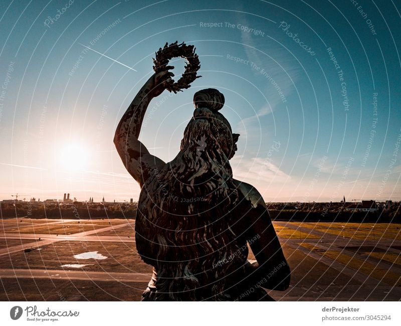 Bavaria statue in Munich Central perspective Deep depth of field Sunbeam Sunlight Light (Natural Phenomenon) Reflection Shadow Contrast Copy Space middle