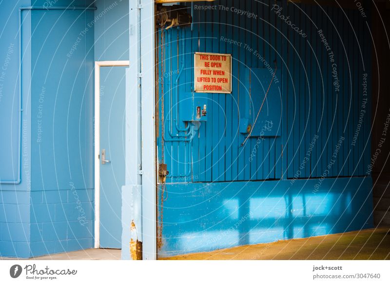 this door to be open fully when lifted to open position Logistics Queensland Garage Signage Word Authentic Retro Blue Conscientiously Style Symmetry English