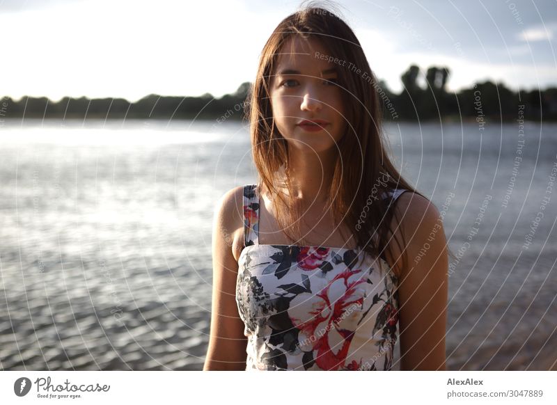 Portrait of a young woman on the beach Beautiful Well-being Senses Young woman Youth (Young adults) 18 - 30 years Adults Landscape Sunrise Sunset Summer