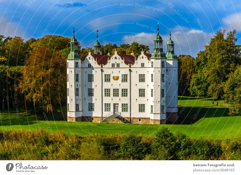 Castle Ahrensburg Tourism Summer Sun Autumn Architecture Facade Tourist Attraction Landmark Historic Above Blue Brown Green White drone photo aristocratic