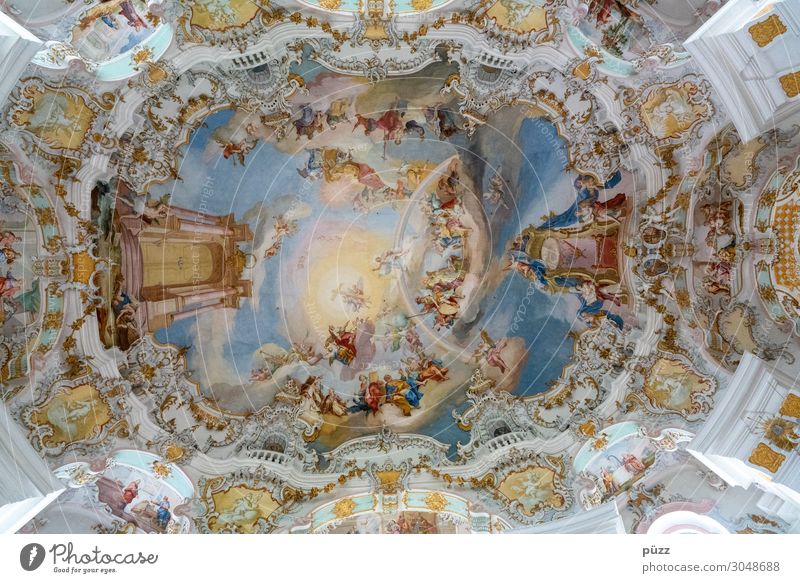 Wies Church Art Artist Painter Work of art Fresco pointed stone shops Bavaria Germany Village Building Architecture Pilgrimage church Tourist Attraction