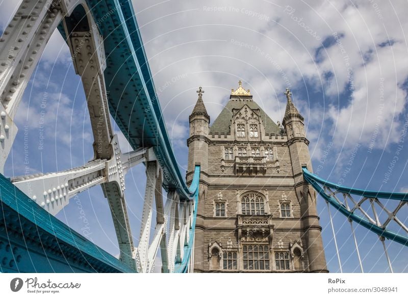 Tower Bridge in London. Themse Thames tower bridge Town Transport traffic Manmade structures Street street England metropolis River river Construction