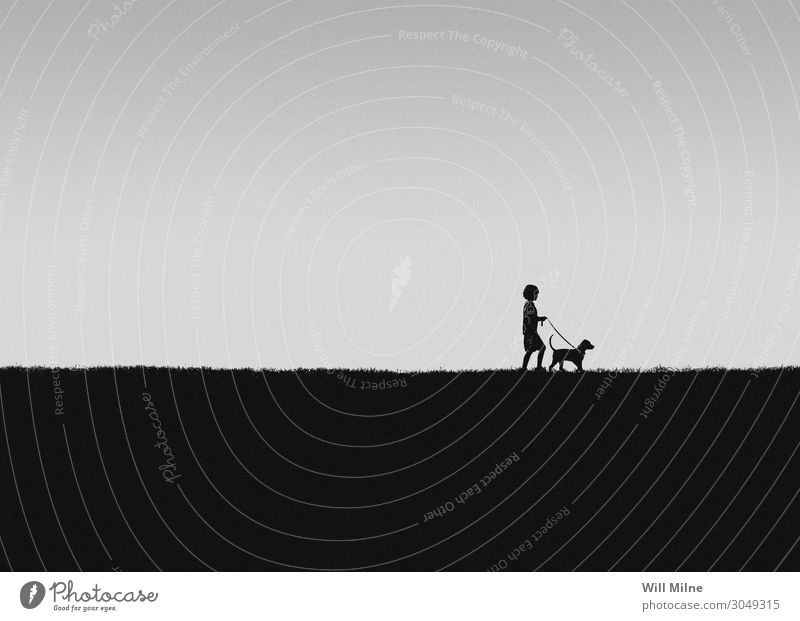 A Boy Walking His Dog Boy (child) Child Youth (Young adults) Young man Youth culture Pet Animal Hill To go for a walk Joy Minimal youth