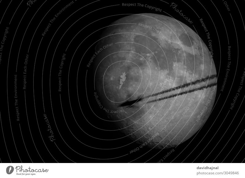 Airplane before moon Technology Science & Research Advancement Future High-tech Aviation Astronautics Astronomy Environment Nature Sky Sky only Cloudless sky