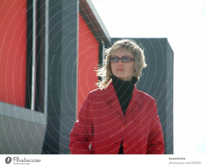 wind Red Coat Wall (building) House (Residential Structure) Woman Wind Architecture