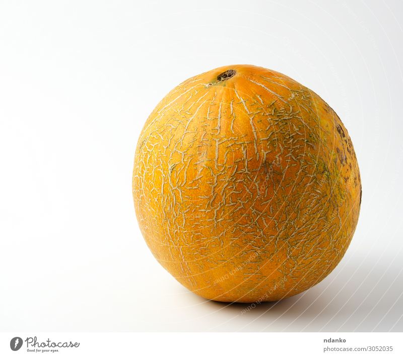 whole ripe yellow melon on a white background Vegetable Fruit Dessert Nutrition Vegetarian diet Diet Summer Nature Eating Fresh Delicious Natural Juicy Yellow