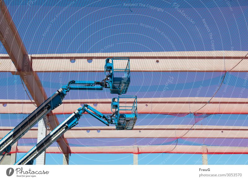 double stroke Construction machinery Industry Cloudless sky Beautiful weather hubcreaser working platform Net Blue Safety Protection Construction site In pairs