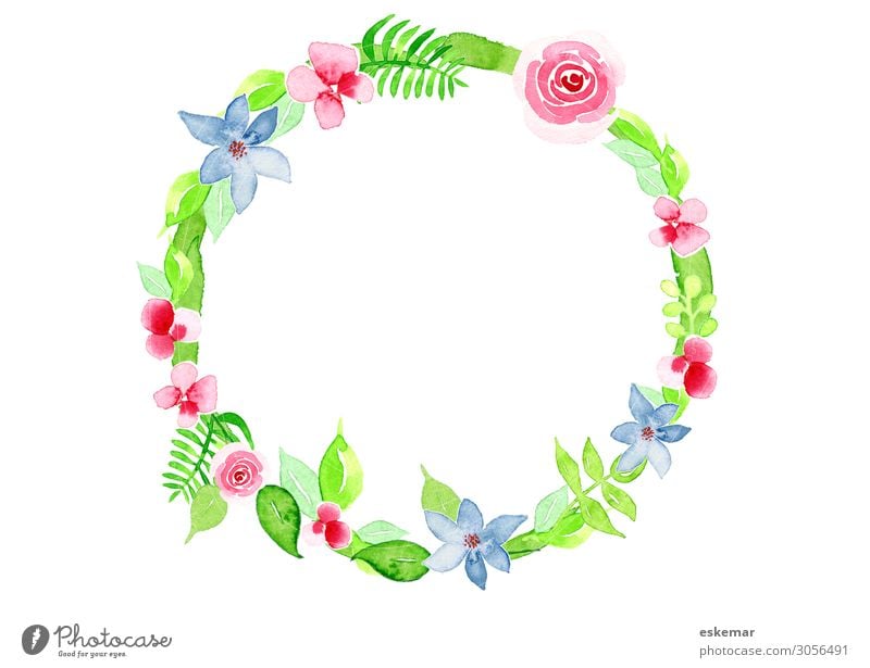 wreath of flowers Summer Decoration Wreath Flower wreath Art Work of art Painting and drawing (object) Watercolors Nature Plant Spring Tree Grass Rose Leaf