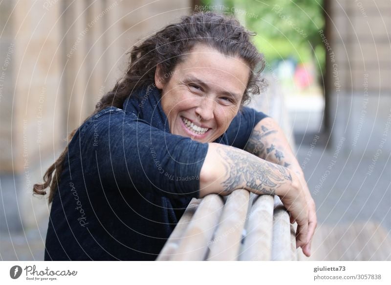 Live, love, laugh... | Laughing, happy woman with tatoos and dreadlocks | AST10 Chemnitz Feminine Young woman Youth (Young adults) Woman Adults Life Human being