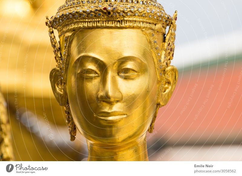 Smiling buddha Art Bangkok Thailand Temple Statue Gold Vacation & Travel Religion and faith Buddha Buddhism Colour photo Exterior shot Day Central perspective