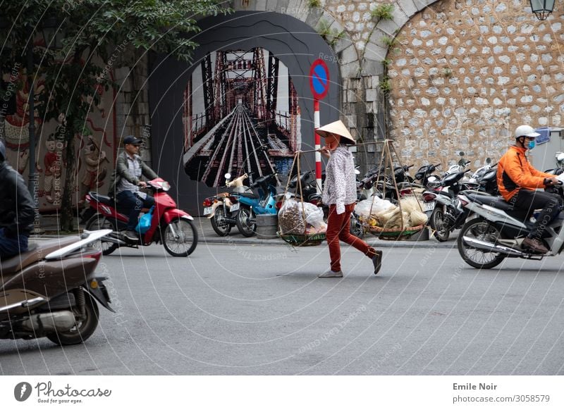 Street vendors in Hanoi Shopping Exotic Vacation & Travel Tourism Far-off places City trip Vietnam Town Old town Transport Pedestrian Scooter Sell Colour photo