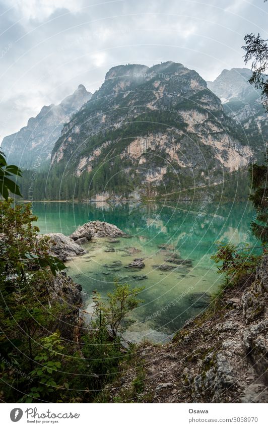 Braies Wild Lake / Lago di Braies Environment Nature Landscape Tree Water Sky Clouds Fog Alps Mountain South Tyrol Pragser Wildsee Lake Prags Wildsee Hiking