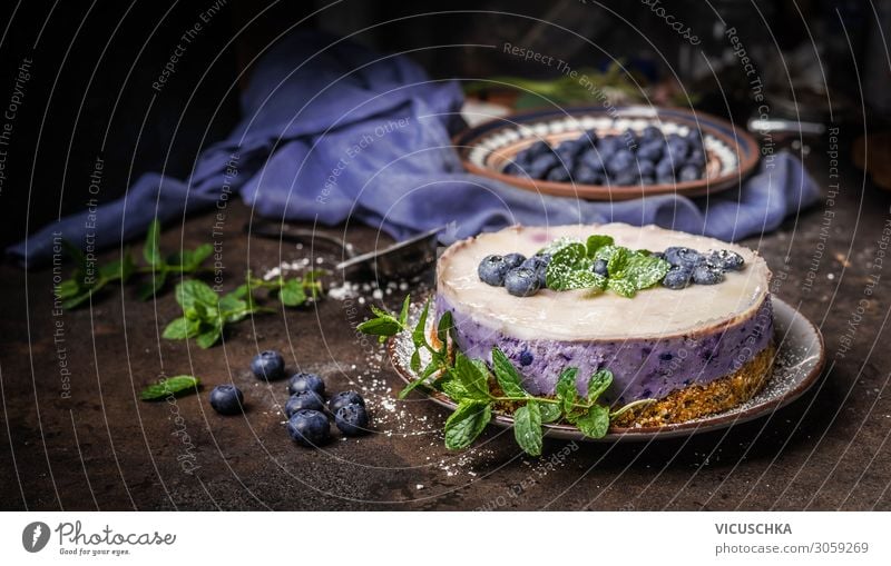 Blueberry cake on dark kitchen table Food Fruit Cake Dessert Nutrition Crockery Design Table Vegan diet Background picture blueberries cheesecake cooking